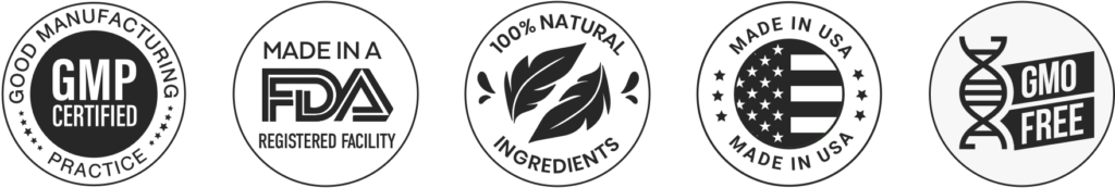 ProDentim certifications: GMP Certified, FDA Registered Facility, 100% Natural Ingredients, Made in USA, GMO-Free. Get your exclusive discount now!